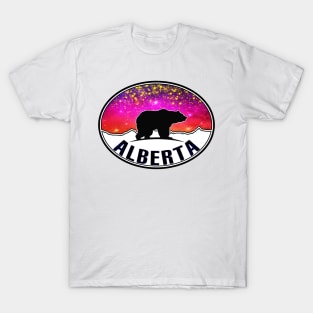 Alberta Canada Northern Lights Bear Starry Night Mountains T-Shirt